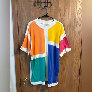 Vintage Casual Knitwear by Dobie Made in the USA Color Block Long T-Shirt Dress